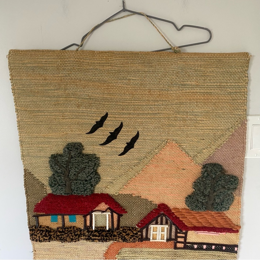 VTG 70s Mexican Wool Wall Hanging Tapestry Boho Landscape 3D Textures 22”x33” - Picture 2 of 15